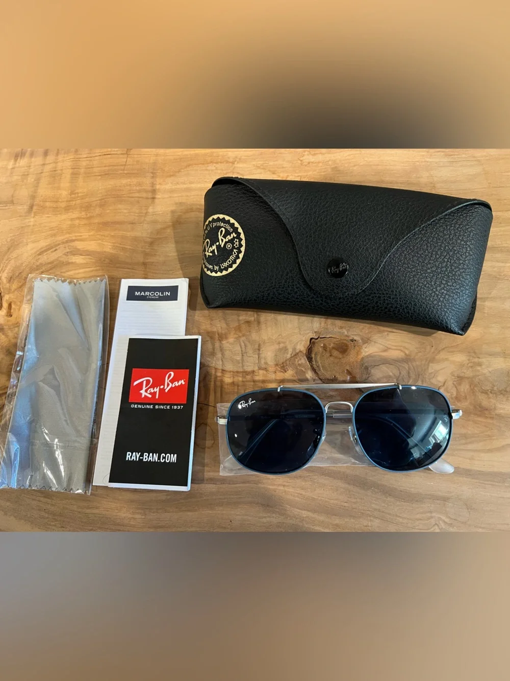 Ray-Ban Aviator Sunglasses Blue Lenses Silver Frame